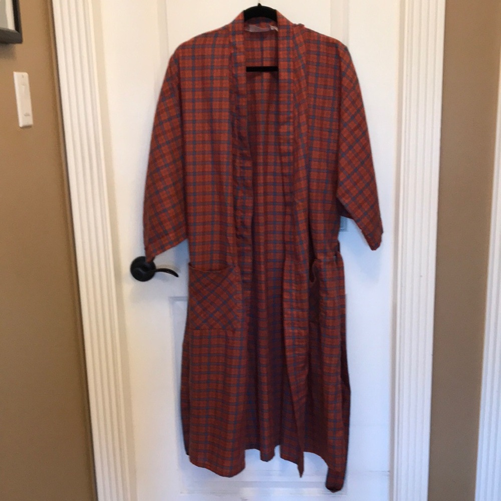 Vintage Men's Dressing Gown, Housecoat 1960's Plaid Long Robe